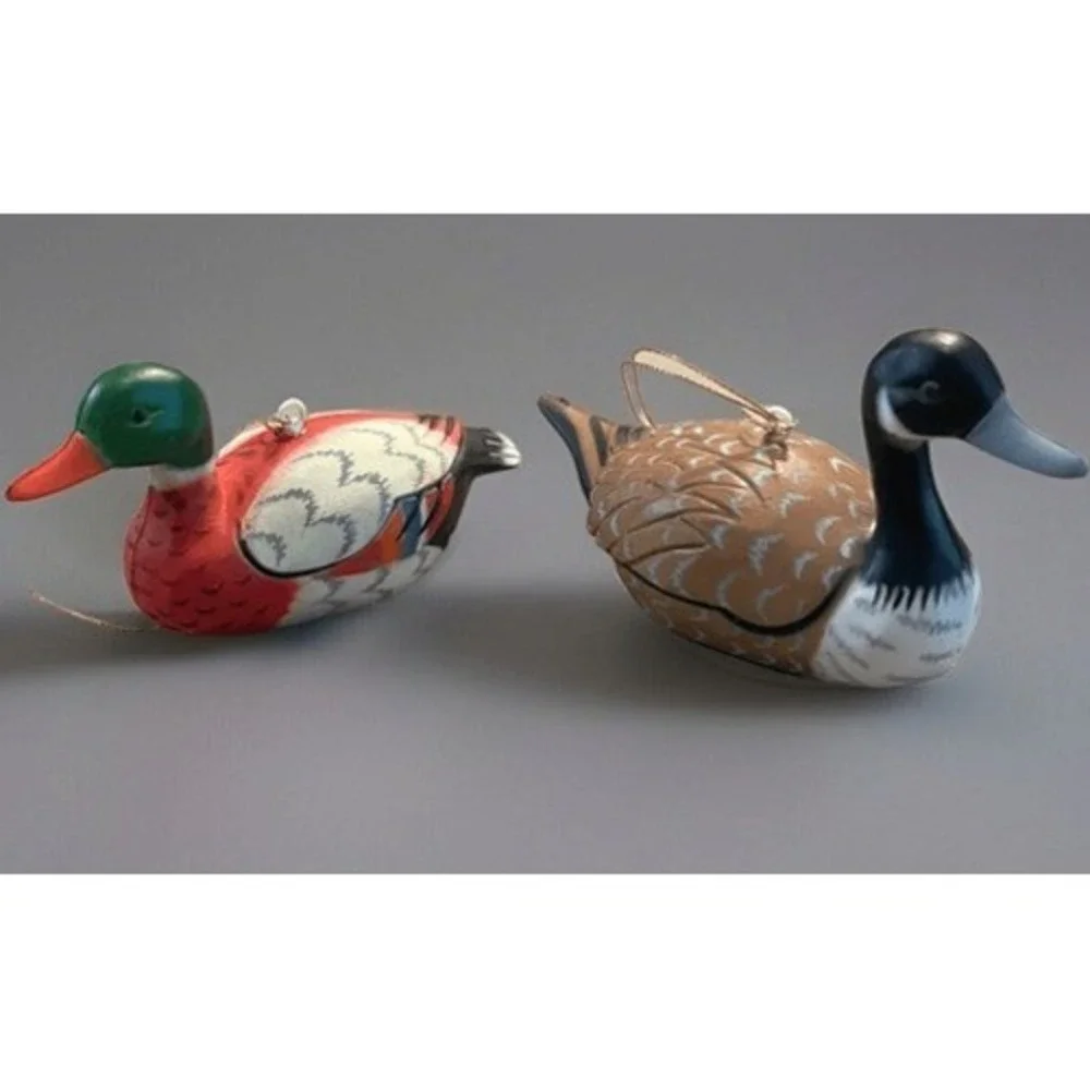 Vintage Mallard‎ Duck and Canada Goose Miniature Ornament Set Hong Kong 3 inch